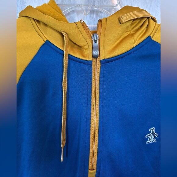 Original Penguin Golf Colorblock Crossover Pullover Blue & Gold Hoodie M - Picture 3 of 12